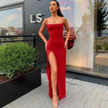Women's Sleeveless Slit Maxi Dress, Spaghetti Strap Bodycon Dress,  Stretchy Fabric and Versatile, Elegant Sexy Evening Dress